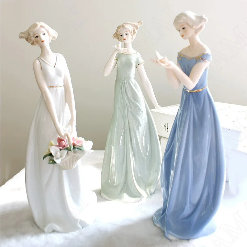 

European Style Ceramics Statue Cute Decor Living Room Decoration Bouquet Maiden Figurines Home Decoration Modern Ornaments