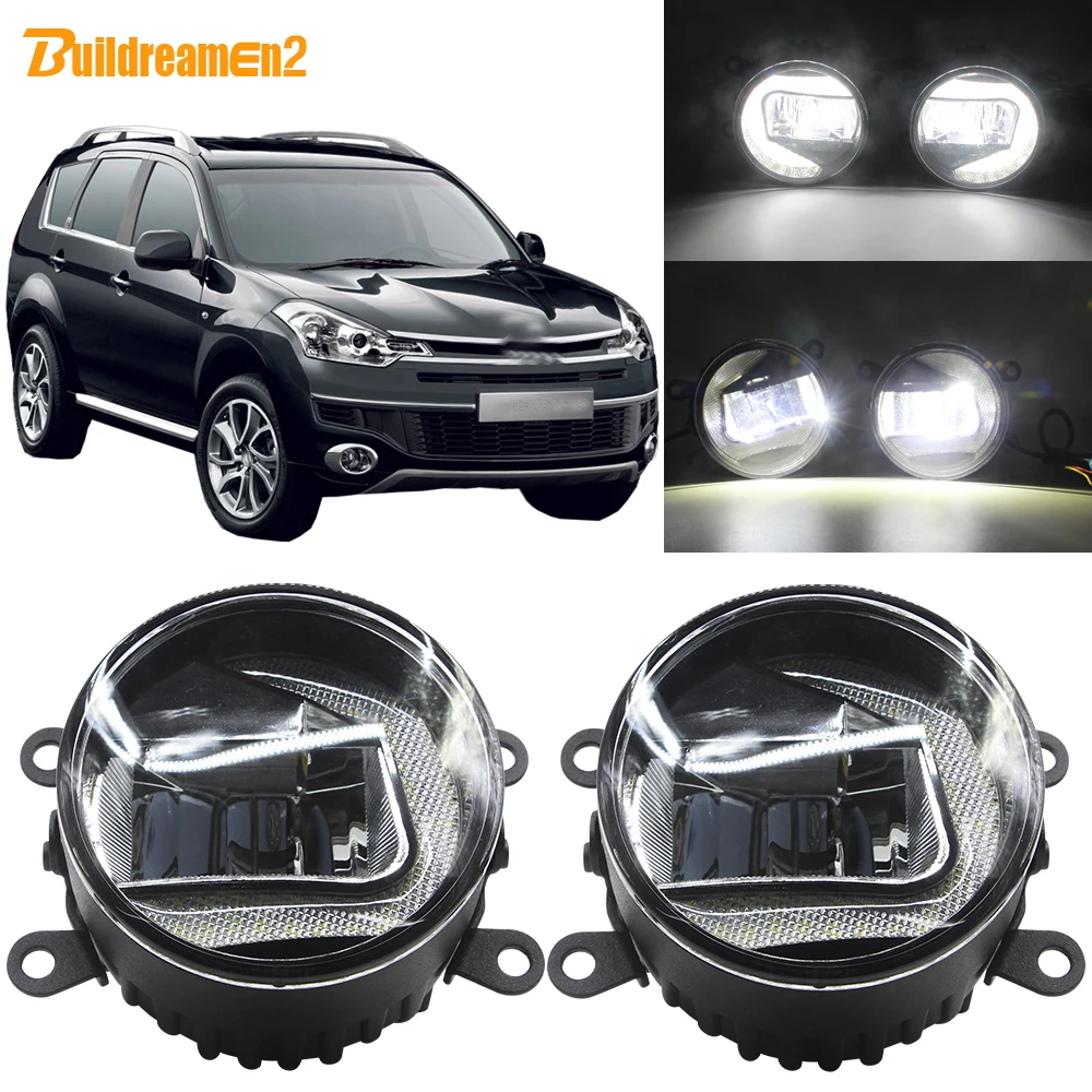 

Buildreamen2 Car Front Bumper LED Projector Fog Light + DRL Daytime Running Light White 90mm 12V Styling For Citroen C-Crosser