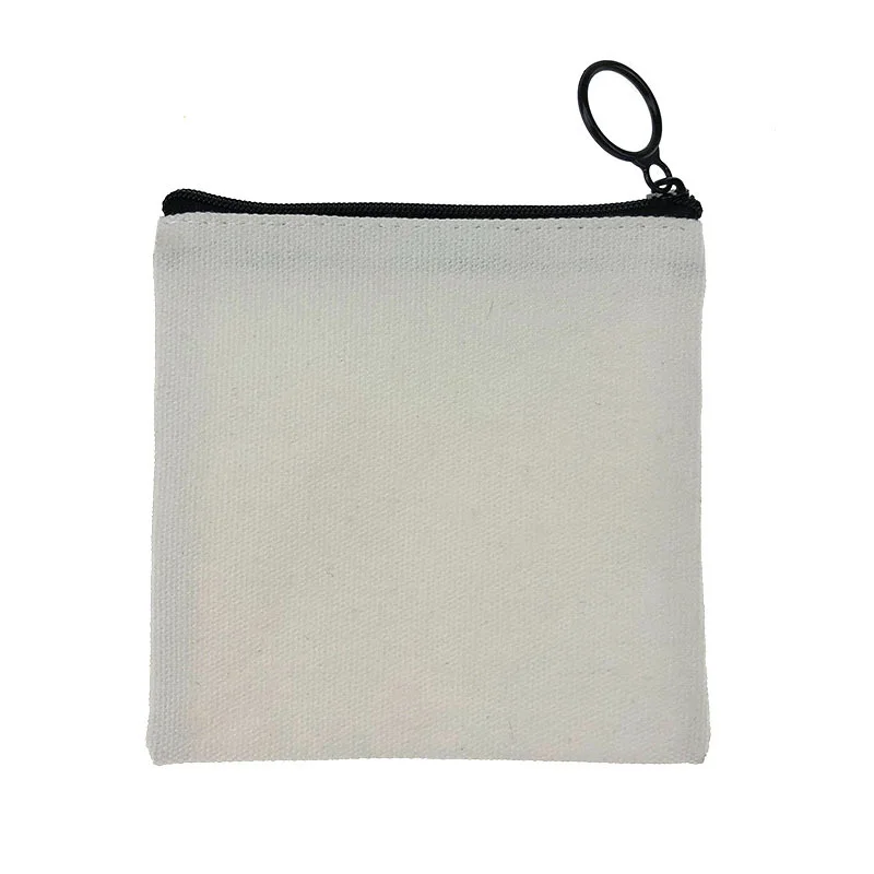 

100Pcs/Lot Blank Canvas Zipper Pouches Cotton Cosmetic Bags With Black Metal Ring Makeup Bags Cotton Canvas Coin Purse