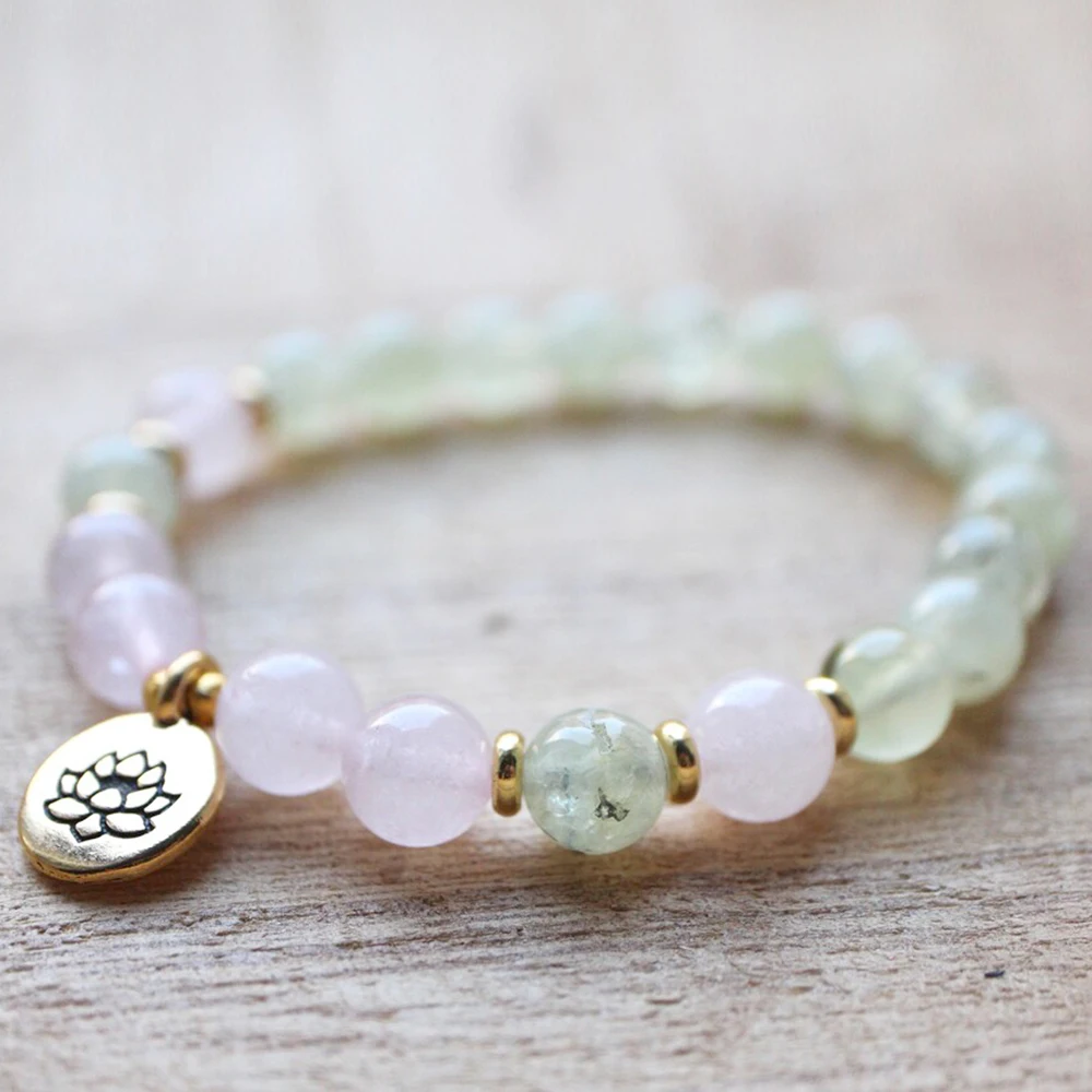 

MG1324 Natural A Grade Prehnite Yoga Bracelet High Quality Rose Quartz Handamde Bracelet Spiritual Healing Jewelry For Women