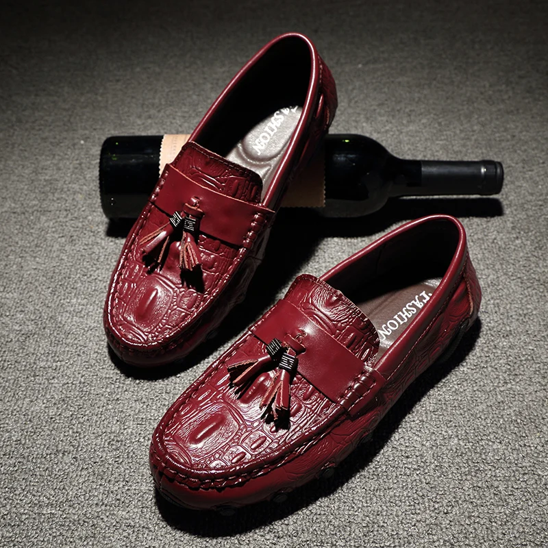 Crocodile Skin Pattern Men Loafer Shoes Leather Slip-on Flats Moccasins Handmade Man Casual Driving Shoes Drive Luxury Leisure