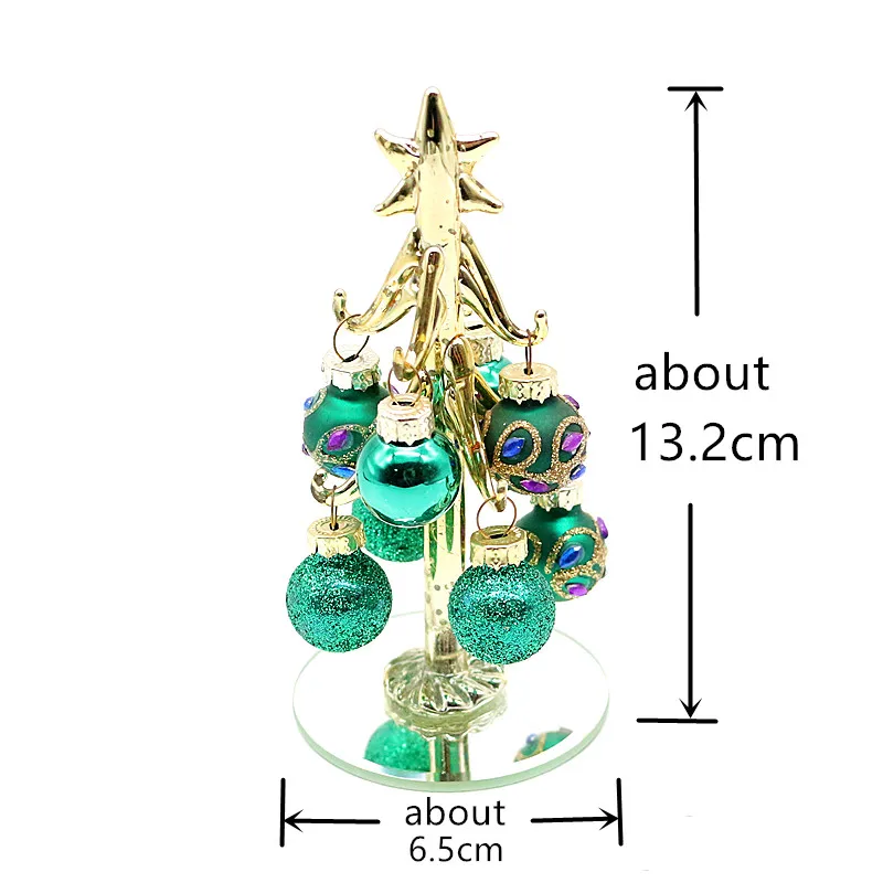 Custom Hand-Painted Craft Golden Glass Christmas Tree Sculpture Decor Hanging Green Tone Blown Hollow Xmas Ball Ornament Pendant