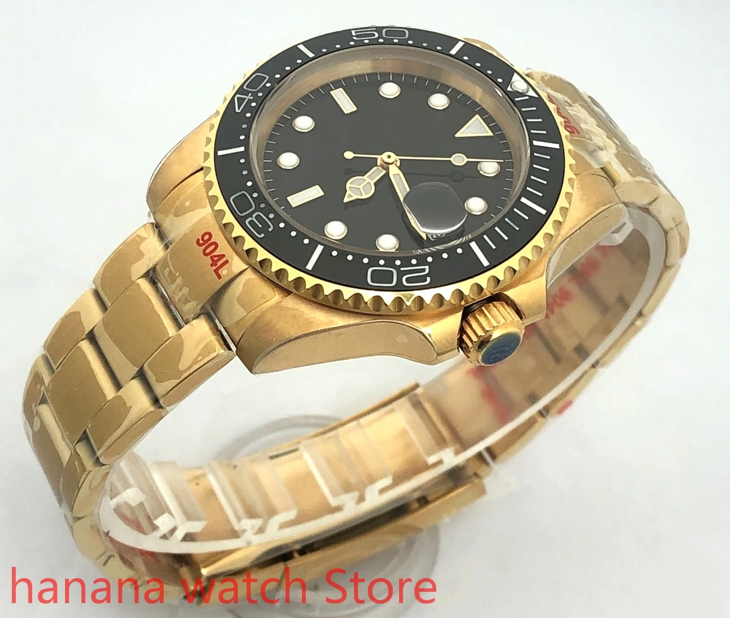 BLIGER-reloj con cristal de zafiro para hombre, pulsera de acero inoxidable dorado con movimiento de perla y bisel giratorio, 904