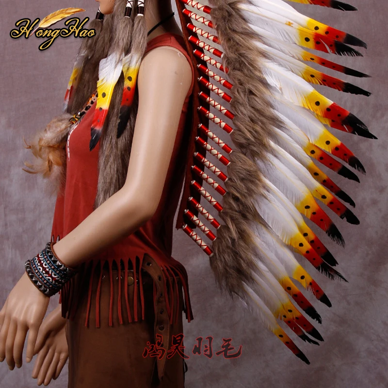 long Indian Feather headdress handmade red and black feather costumes handmade indian feather headdress war bonnet hat costumes