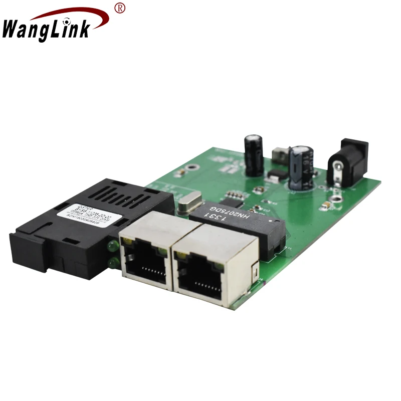 Wanglink 1 SC 2 RJ45 Fast Ethernet Switch 10/100M Fiber Optik 20KM Media Converter Single Mode Fiber Port Board PCB