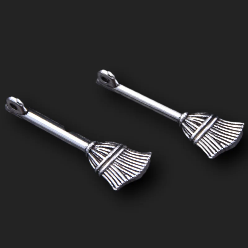 20pcs Silver Plated Witch Magic Broom Pendants Vintage Earrings Bracelet Metal Accessories DIY Charms Jewelry Carfts Making A203