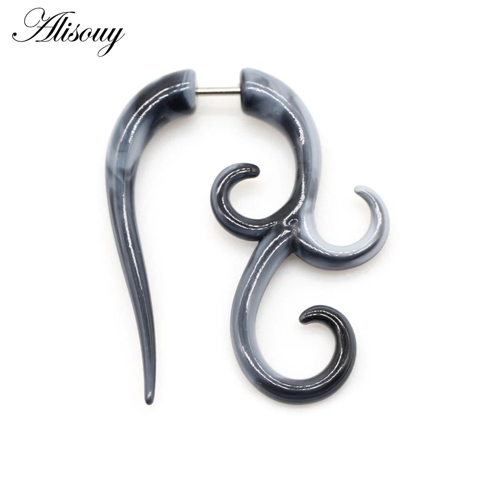 Alisouy 2pc 16G Fake Cheater Ear Plug Gauge Gray Black Color Acrylic Flesh Earring Wing Heart Spiral Shape Body Piercing Jewelry