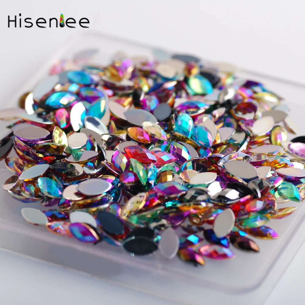 100Pcs Crystal Acrylic Horse eye Shape Rhinestone AB Color 3D Nail Art Flat Back Marquise Earth Facet Decorative Strass