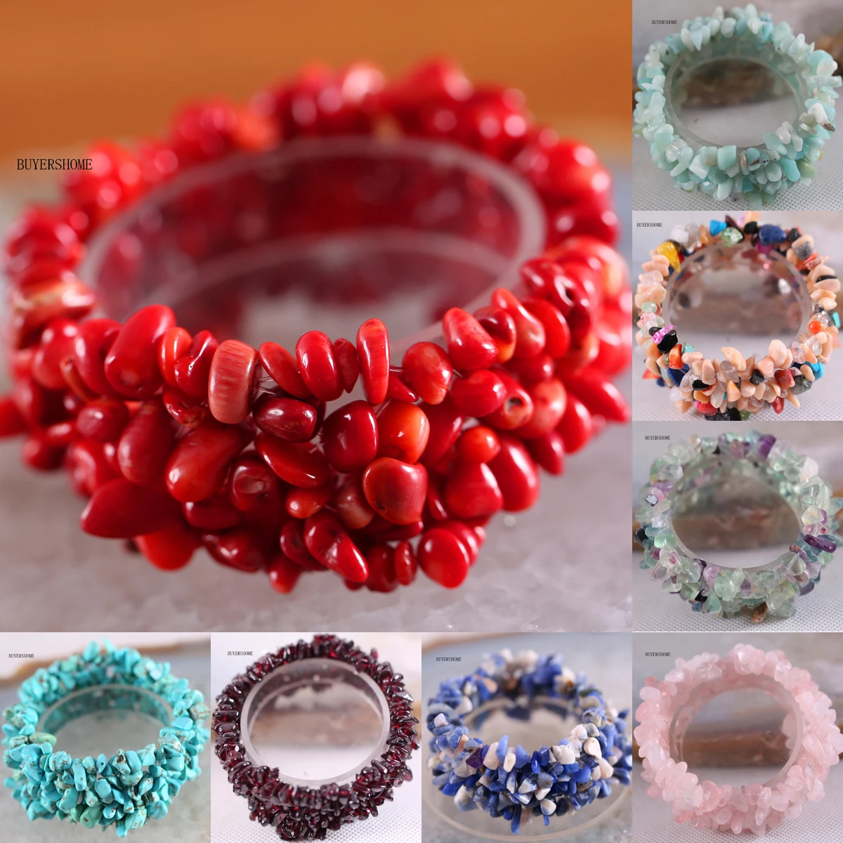 Weave Chip Bead Wrap Bracelet Red Garnet Stone Pulseras Stretch Strand Bracelet