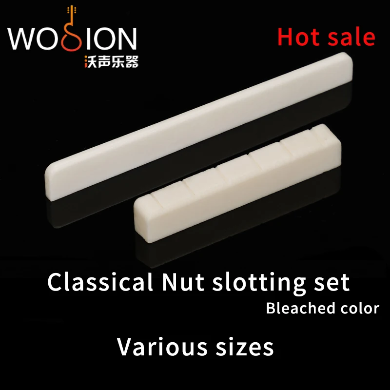 Wosion Bovine bone bleached Acoustic guitar and Classical guitar nut slotted, upper and lower nuts slotted in various sizes,