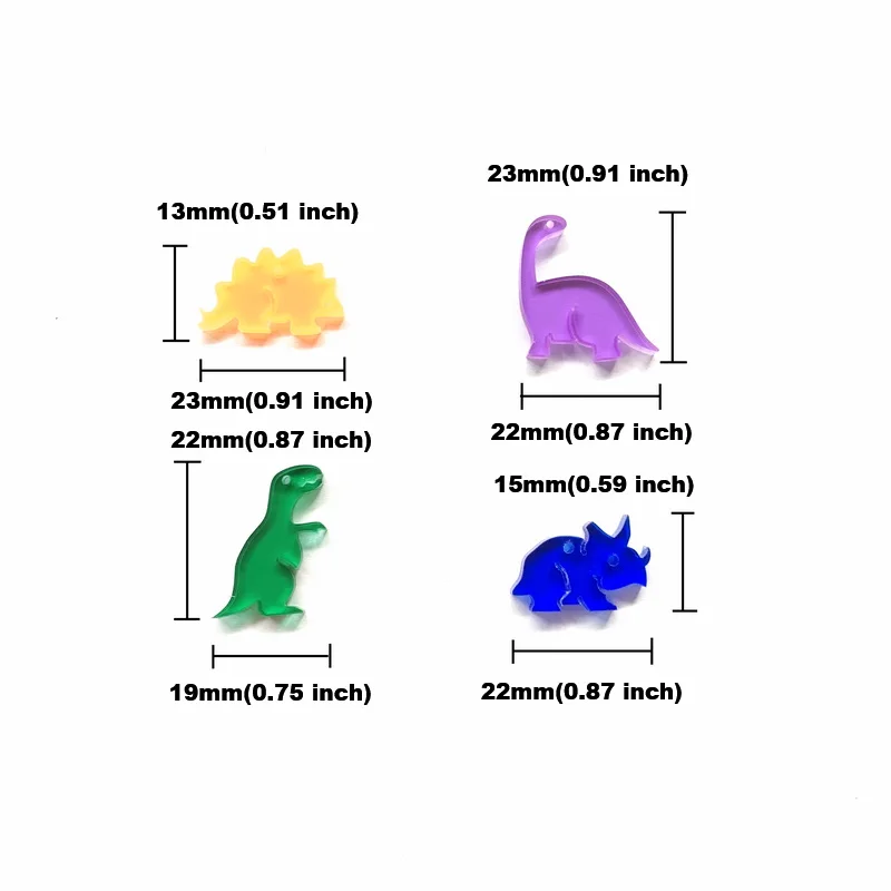 (10pcs/pack) Cute Transparent Color Dinosaurs With Hole Acrylic Accessories For DIY Earrings Necklace Bracelet Jewelry Making