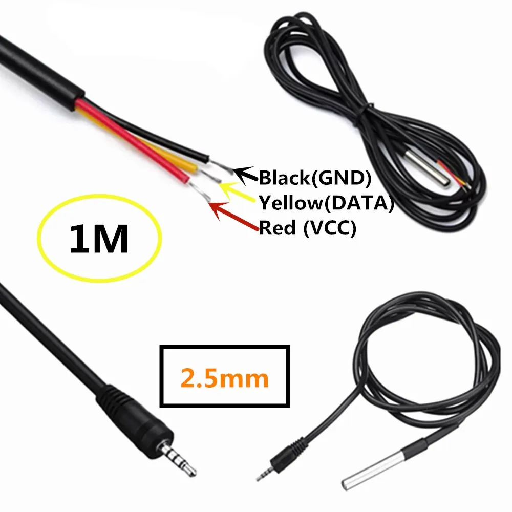 waterproof digital temperature sensor probe 2.5MM connector stainless steel housing line length 1 meter