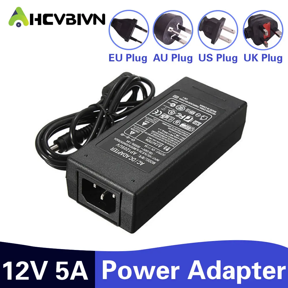 

Lowest Price New AC Converter Adapter For DC 12V 5A 60W LED Power Supply Charger for 5050/3528 SMD LED Light or LCD Monitor CCTV