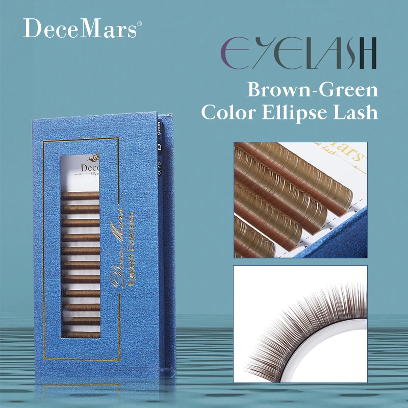 DeceMars Green-Brown Color Ellipse Flat Eyelash Extension