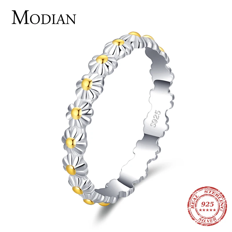 Modian Minimalist Daisy Flower Ring 100% 925 Sterling Silver Shiny Charm Fashion Finger Rings For Women Grils Jewelry Anillo