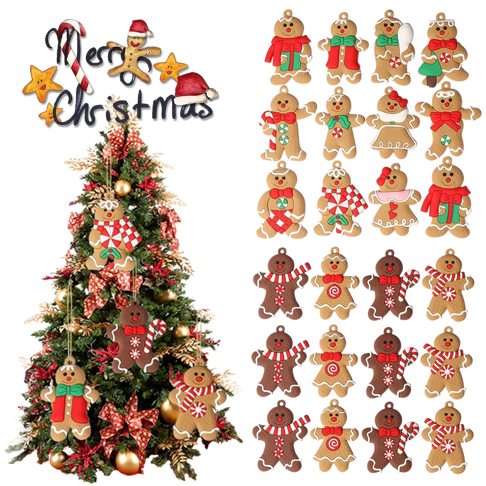 12 Uds. Hombre de jengibre árbol de Navidad colgante decoración de árbol de Navidad ornamento 2025 2025 más nuevo envío rápido lindo divertido regalo para niños
