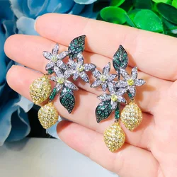 CWWZircons Unique Design Art Deco Cluster Leaf Long Dangling Drop White Green Cubic Zirconia Earrings for Women Prom Party CZ709