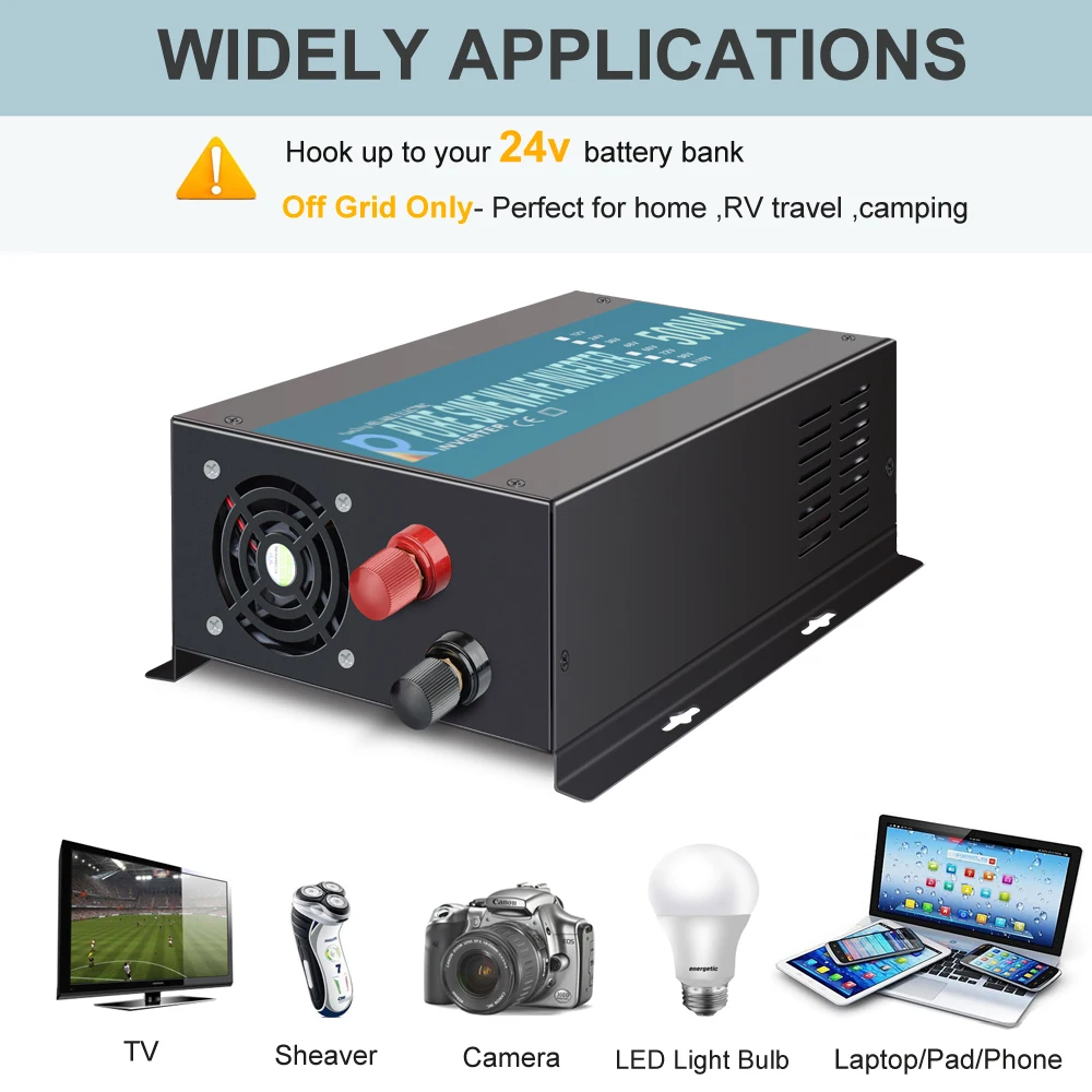 

Off Grid Pure Sine Wave Inverter 24V 220V 500W Solar Inverter Car Power Inverter 12V/24V DC to 110V/120V/220V/240V AC Converter