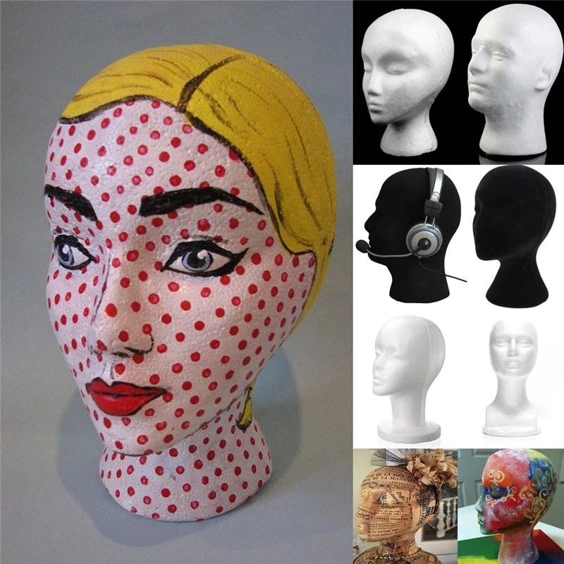 Female White Deflection Head Polystyrene Styrofoam Foam Head Model Stand Wig Hair Hat Headset Mannequin Head Display Stand Rack