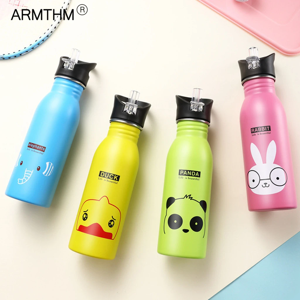 

Children Cute Animal Pattern Cup Water Bottle Portable Outdoor Stainless Steel Bicycle Bottles with Hanging Ring Drink Bottle