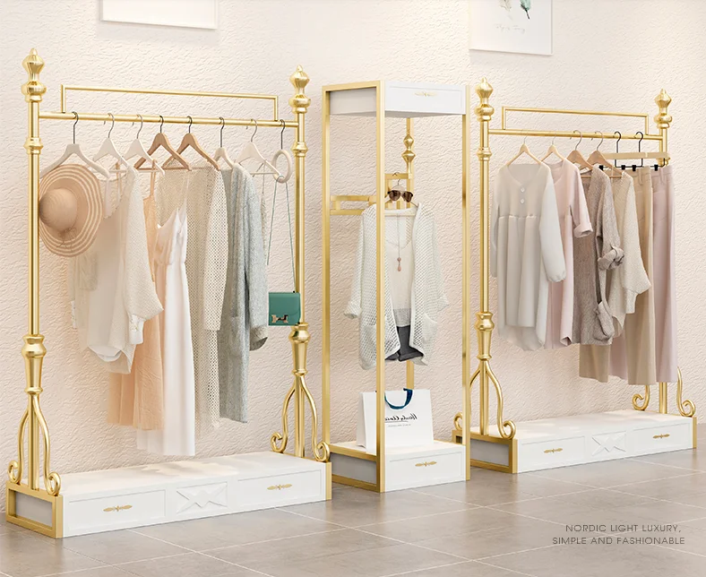 Clothing store display rack floor-standing women\'s clothing store side hanging shelf display rack European gold combination clot