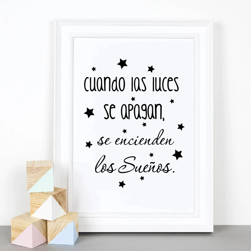 

Spanish Kids Bedroom Art Decor Canvas Painting ,The Dreams Come On Inspirational Spanish Quote Prints Baby Nursery Room Wall Art