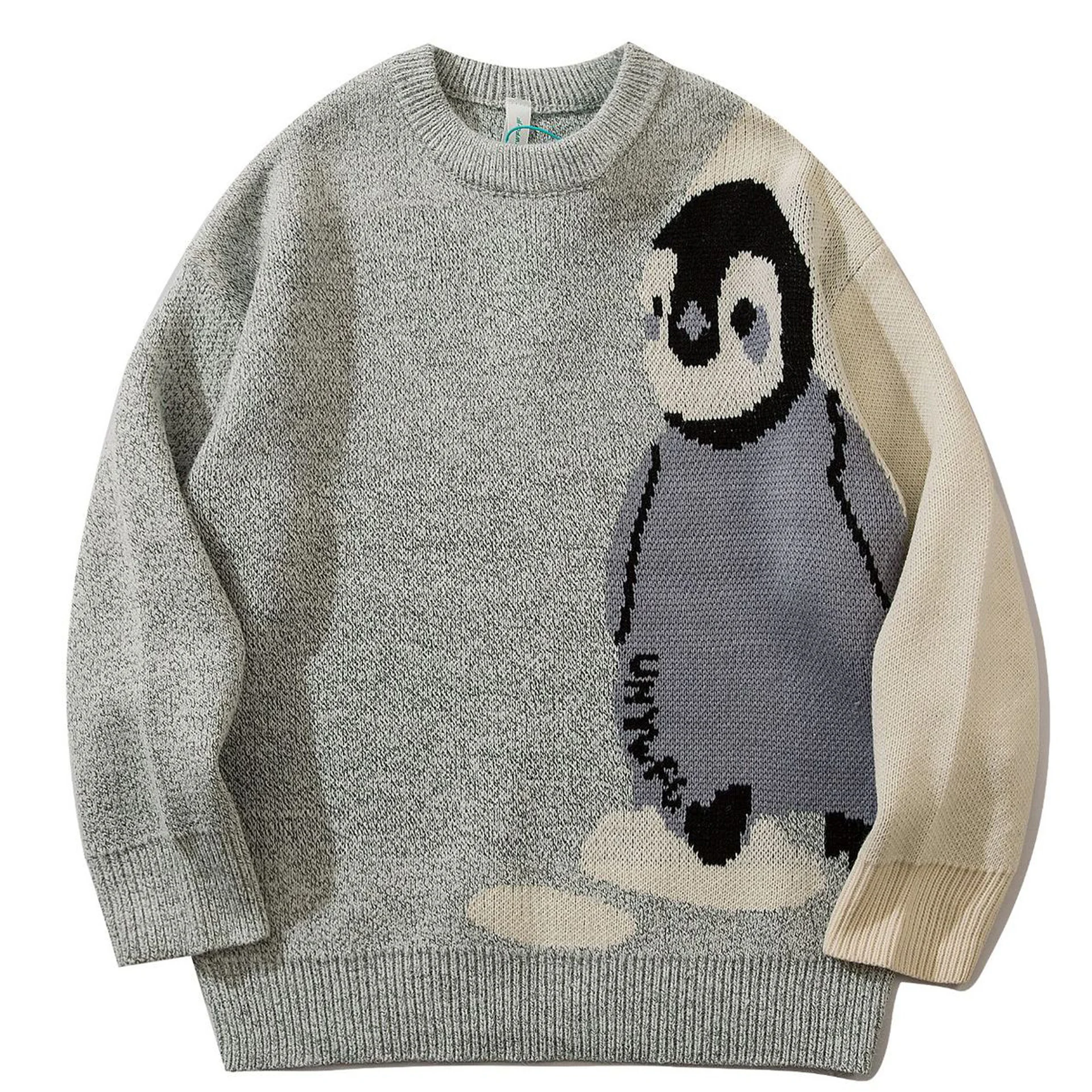 Suéter de punto de pingüino de dibujos animados para hombre y mujer, ropa de calle Harajuku Vintage, Jersey de algodón, suéteres universitarios