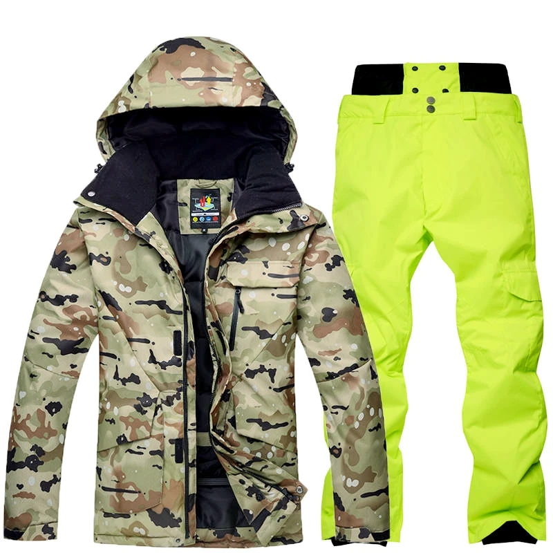 Winter Warm Camouflage Ski Suit Men Skiing Suit Sets Outdoor Snow Clothes Waterproof Windproof Adult Sports Suit