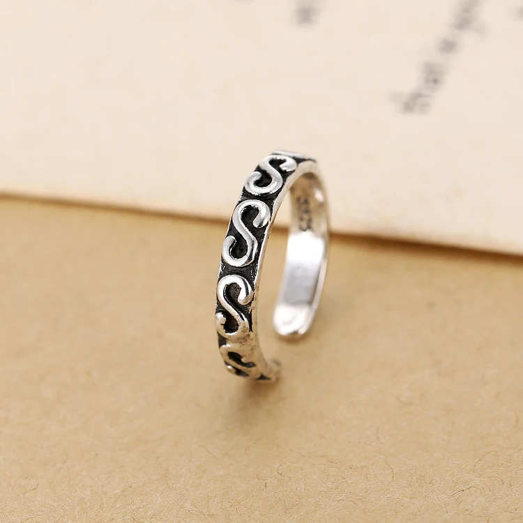 

Ретро-стиль, стерлинговое серебро 925 пробы, открытые кольца с буквой S для женщин, винтажные ювелирные аксессуары