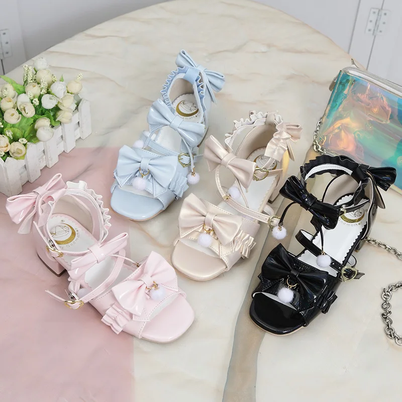 Summer Lolita Shoes Japanese Bow Loli Sandals Student Lolitas Open Toe Sandal Female Ladies Anime Harajuku Buckle Gothic Shoes