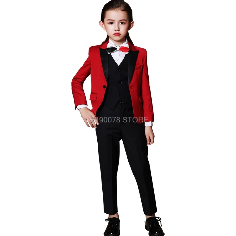 Girls Formal Luxurious Suit Jacket +Vest+ Pants 3pcs Clothing Set Kids Wedding Party Dress Teenager Performance Evening Suit