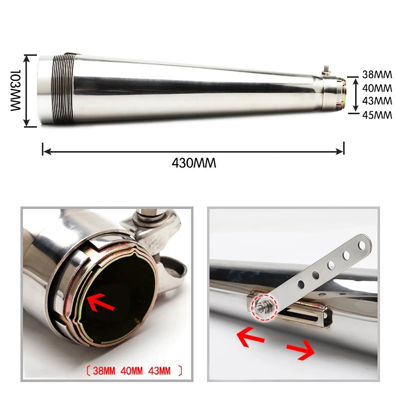 38mm 40mm 43mm 45mm Retro Cafe racer Motorcycle Exhaust Muffler Pipe Modified Tail Exhaust System For CG125 GN125 cb400ss sr400