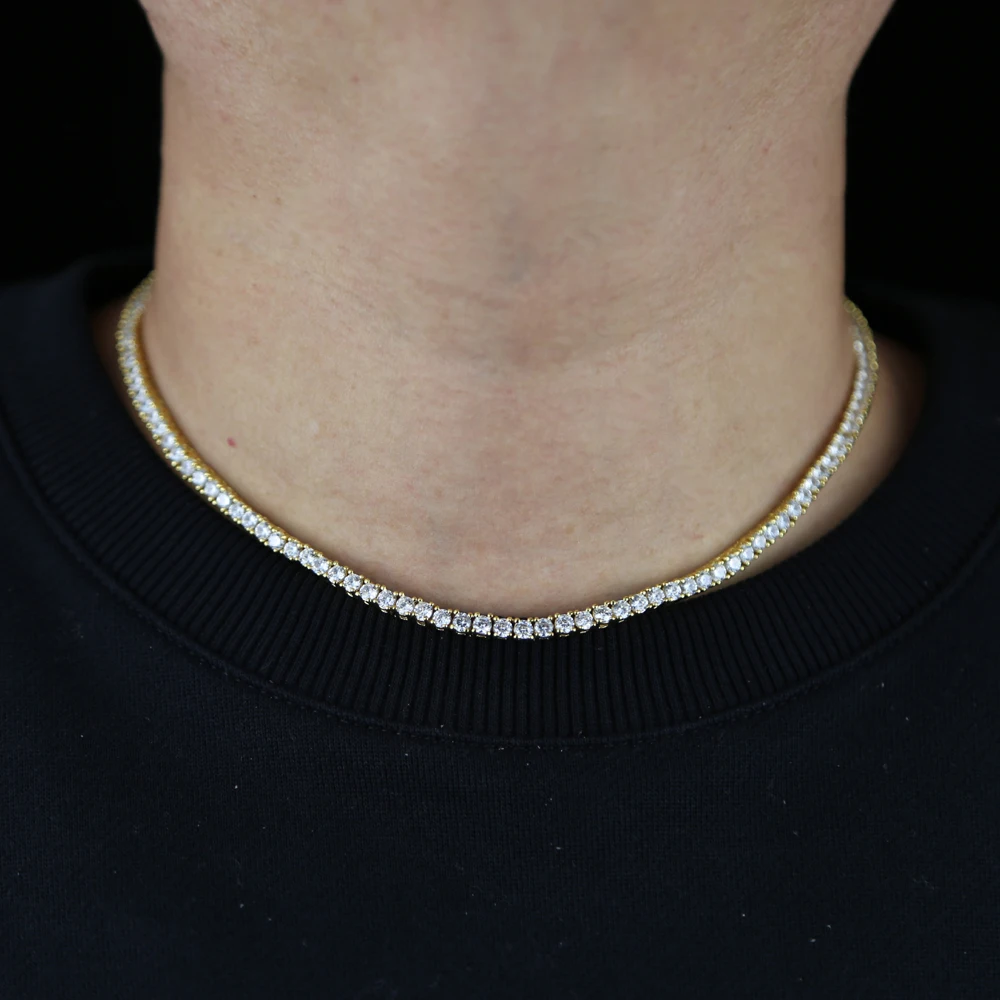 New Thin 3mm CZ 1 Row Shiny Tennis Chain Necklace Hip Hop Iced Out Bling Cubic Zircon Choker Jewelry Gold Color For Women Men