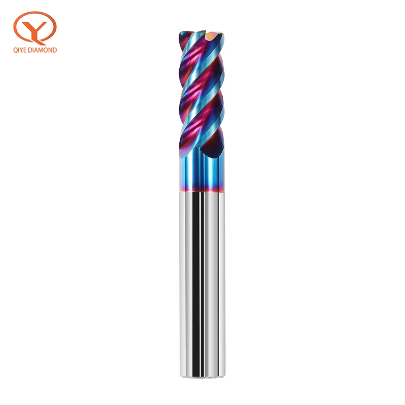 QIYE Solid Carbide Corner Radius End Mills HRC65 4 Flutes Nano Blue Coating CNC Tools HRC65 Endmills R0.5 R1~8 Surface Machining