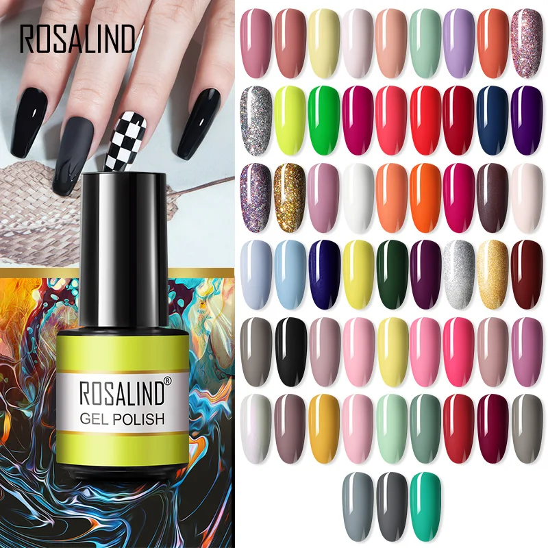 ROSALIND Gel Nail Polish Crack Effect Nail Art 7ML Summer Colors Semi Permanent Glitter Gel Varnishes Hybrid Base Top Coat