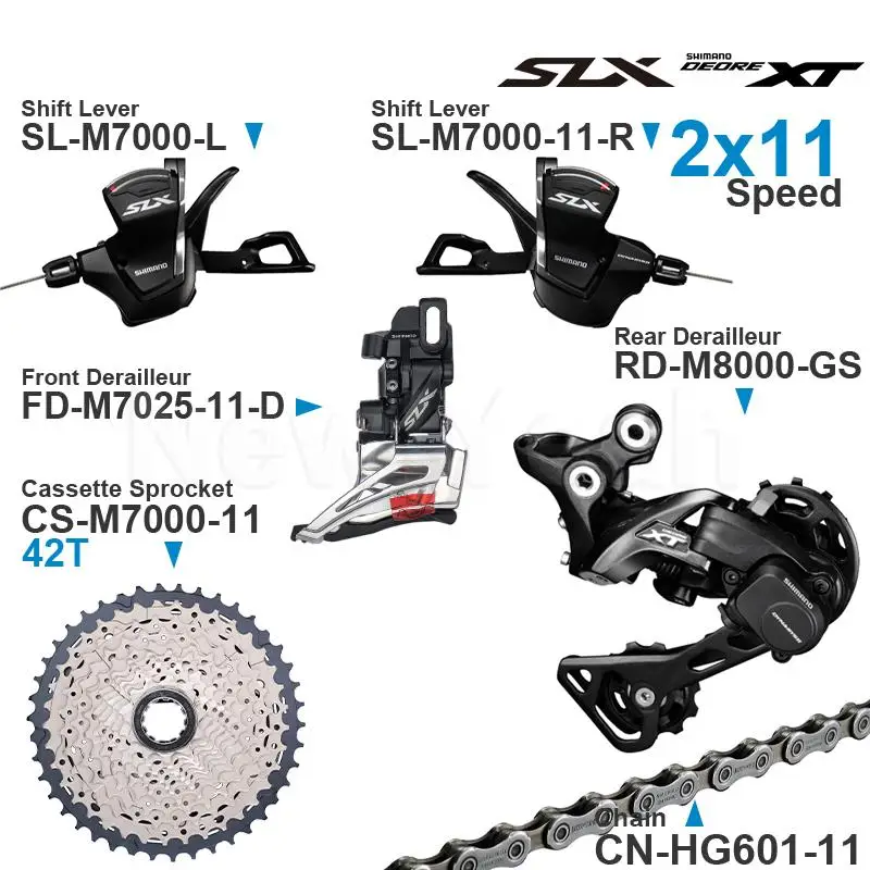 Shimano SLX DEORE XT M7000 2x11v Groupset 2x11speed with Shifter and Front Rear Derailleur M8000 Cassette Sprocket 11-42T Chain