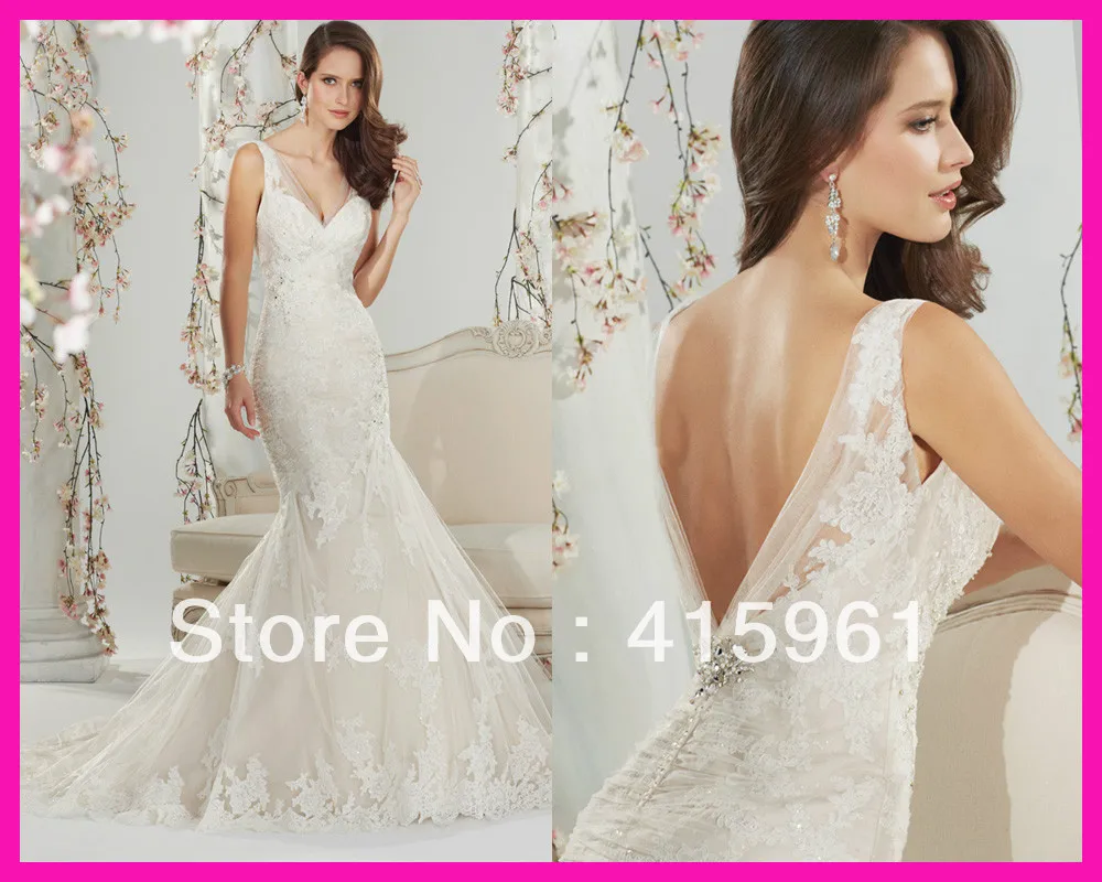 Vestido de novia Vintage con encaje y Espalda descubierta, longitud hasta el suelo, W2628, nuevo diseño, 2014