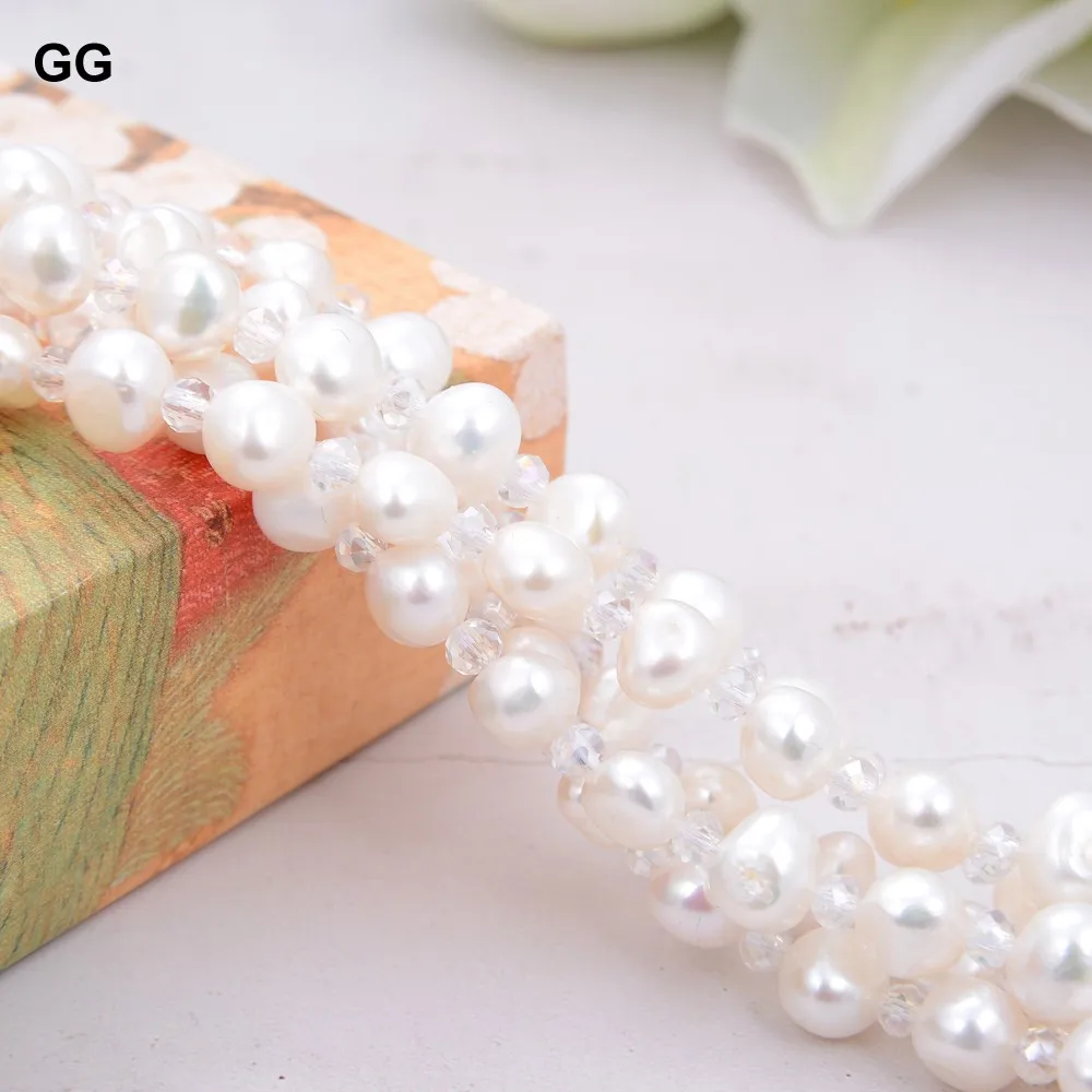 GuaiGuai Jewelry Natural White Multi Shape Pearl Clear Crystal Necklace For Women