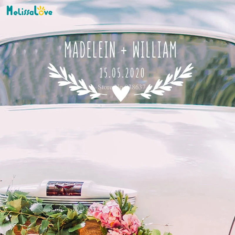 Branches with heart Wedding car sticker Personlized Name Date Wedding Party Sign Welcome Removable Vinyl Stickers BA364