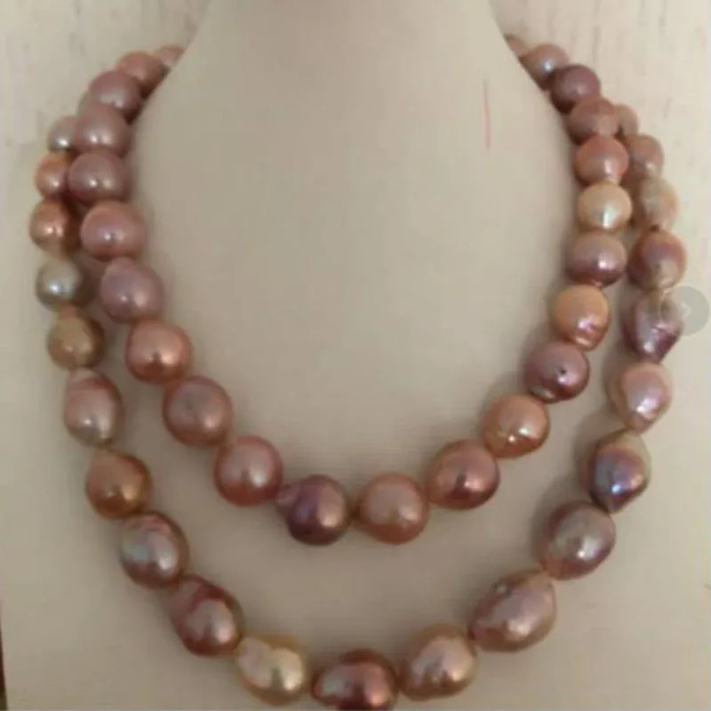 13-15 mm natural freshwater gold pink pearl necklace 38 