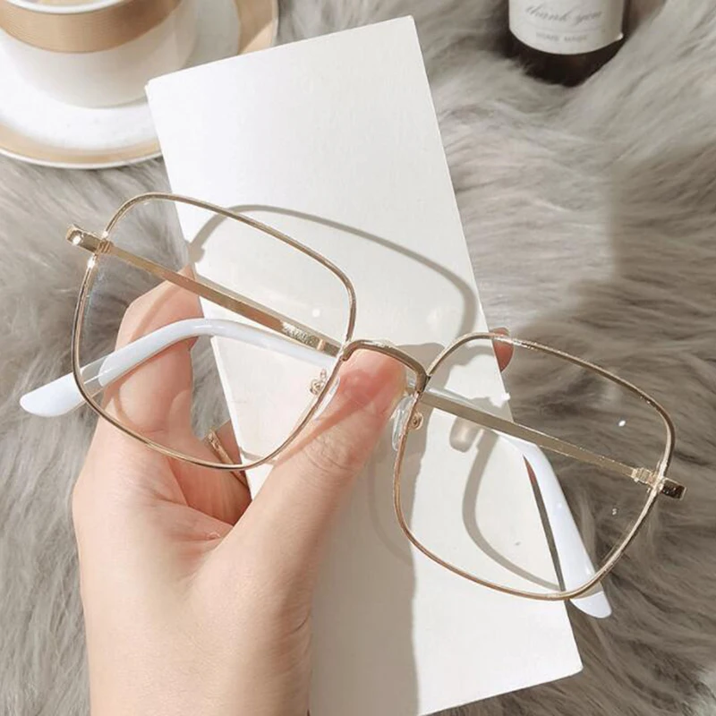 Big Size Square Myopia Glasses for Women Men Eyeglasses Metal Frame Prescription Eyewear 0~-6.0 Diopter