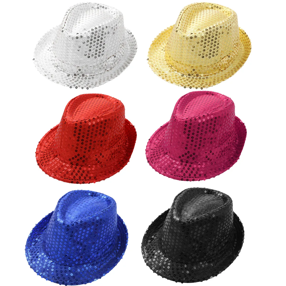 Kinder Jungen Mädchen einfarbig bling bling Pailletten Fedora Hut Jazz Tanz kappe Unisex Gentleman Magier Bühne Performance Hut