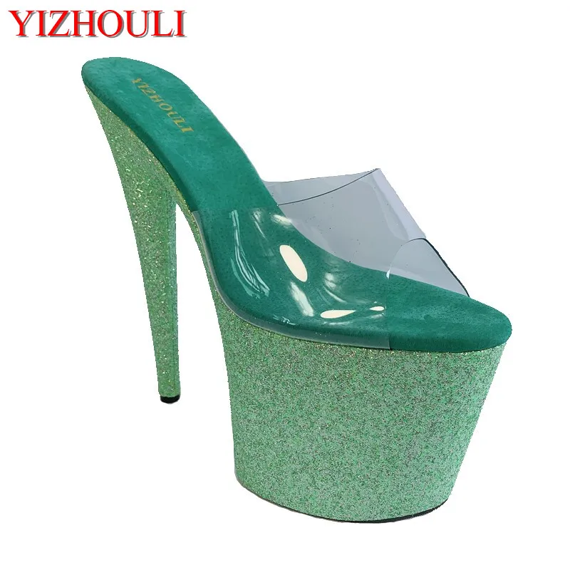 

Summer party slippers, transparent upper 20cm, sexy 8 inch heels, multi-color sequined soles, club pole dancing shoes