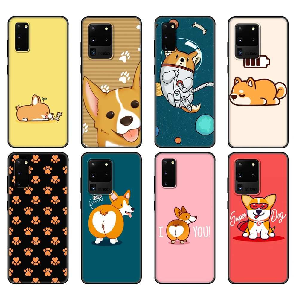 Black tpu Case For Samsung galaxy S20 /S20 PLUS/S20 ultra/S20+ /S20FE back cover Cartoon Cute Corgi Dog Bling