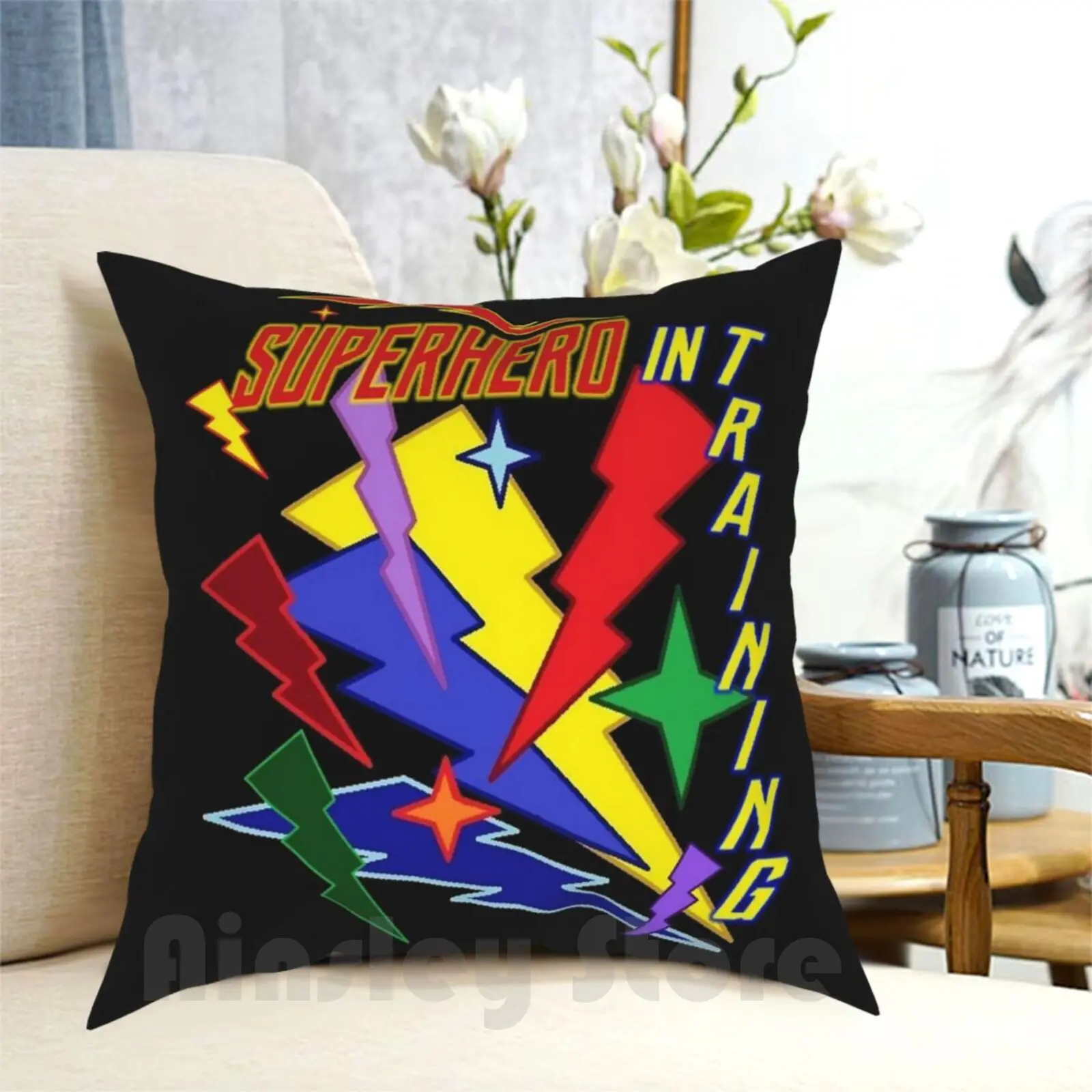 Superhero In Training Pillow Case Printed Home Soft DIY Pillow cover Comic Superhero Lighting Bolts Lightning Bolt Colorful