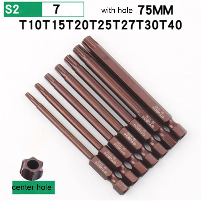 1pcs 75mm Screwdriver Bit Set T10,T15,T20,T25,T27, T30,T40 1/4\