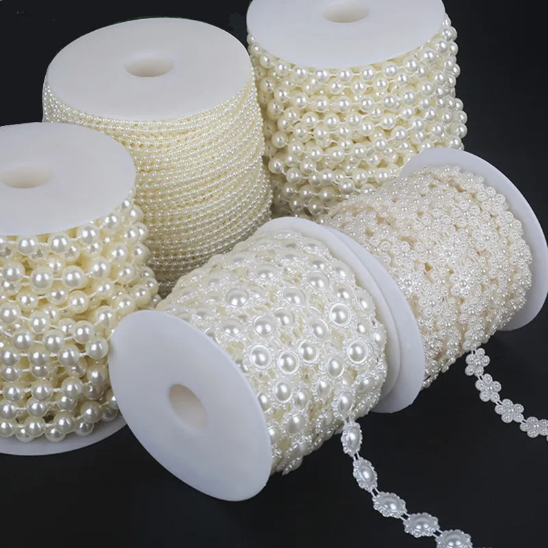 2/10Meters Connection Imitation Pearl Diy Beaded Jewelry Hair Wedding Decoration Clothing Fine Lace With Beads And Stones Fabric