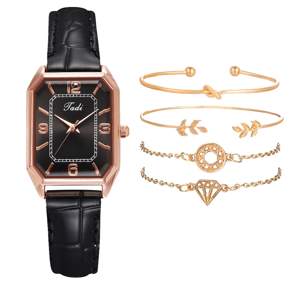 Minimalist Women Quartz Watches Fashion Casual Ladies Black Leather Wristwatches Retro Rectangle Design Woman Clock Simple Hours