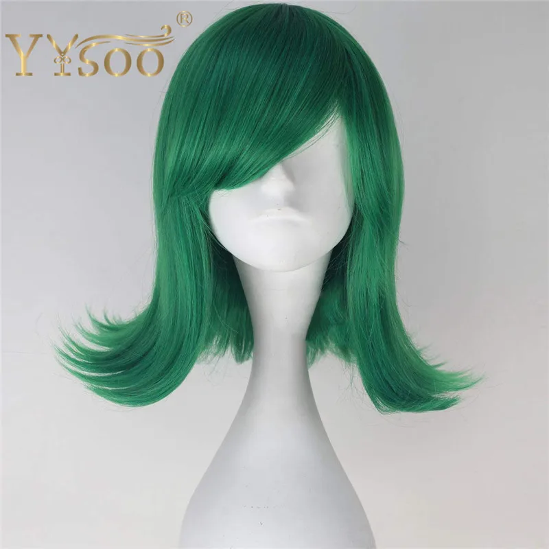 YYsoo Synthetic Hair Cosplay Wigs Short Wavy Green Wig Party Halloween Cosplay Costume Full Machine Synthetic Wig With Bangs