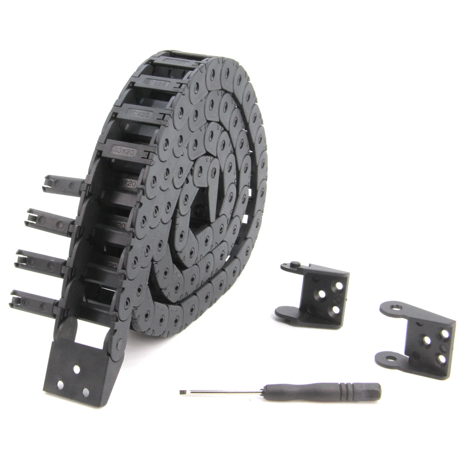 10X20mm Drag Chain Length 1Meter Open Type Black Plastic Cable Carrier R18 with 1Kit End Connectors for 3D Printer CNC Machines